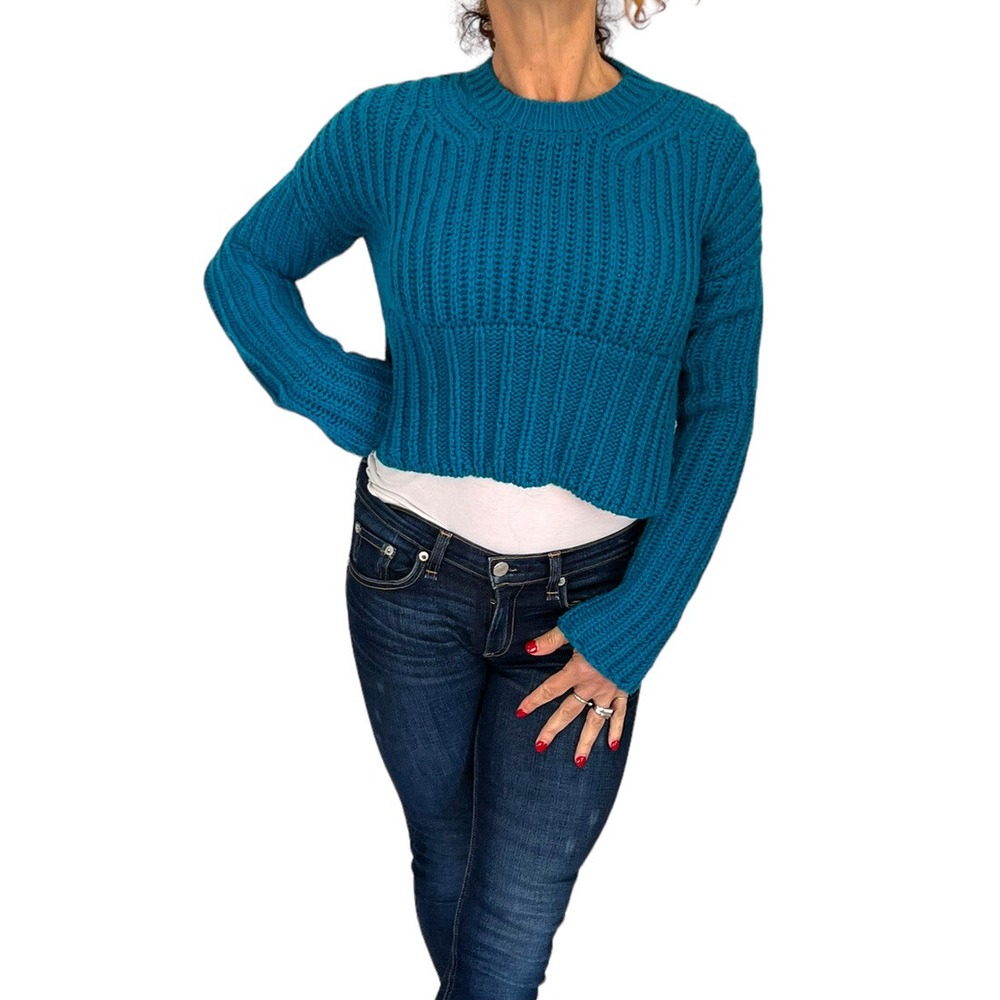 SPORTMAX MAXMARA BLUE KNIT CROPPED HI LO PULLOVER SWEATER M